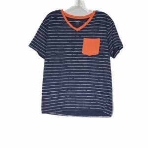 Carbon Mens Blue Orange T-Shirt Striped Short Sleeve V-Neck Chest Pocket Size M